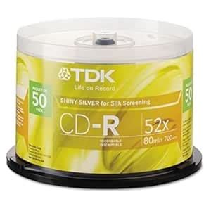 TDK CD-R80BCB50 47959 52X 700MB 80MIN CDR Blank Shiny Surface Cakebox ...