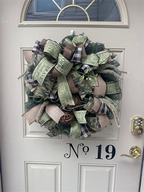 US Army Green Front Door Wreath, Brown Camo Military Door Hanger, Boot ...