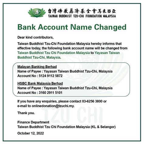 Bank Account Name Changed - Tzu Chi Malaysia