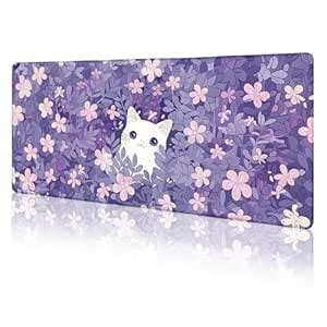 LIMKRIAN Cat Purple Mouse Pad Large Desk Mat, Kawaii Purple Computer ...