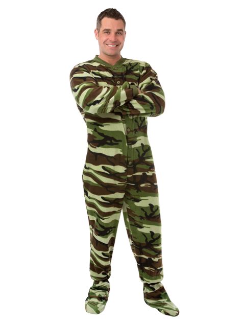 Big Feet Pjs Green Camo Micro-polar Fleece Adult Footed Pajamas Sleeper ...