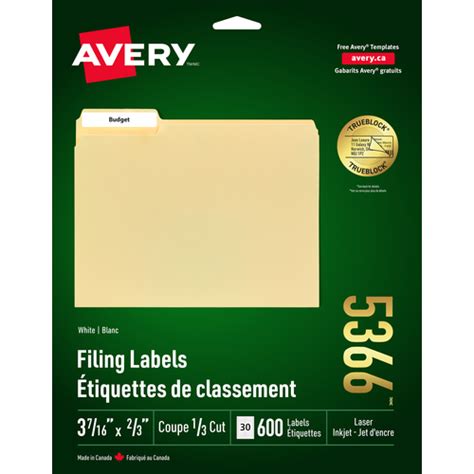 Avery® 05366 - Filing Labels, 2/3" x 3-7/16", Rectangle, White