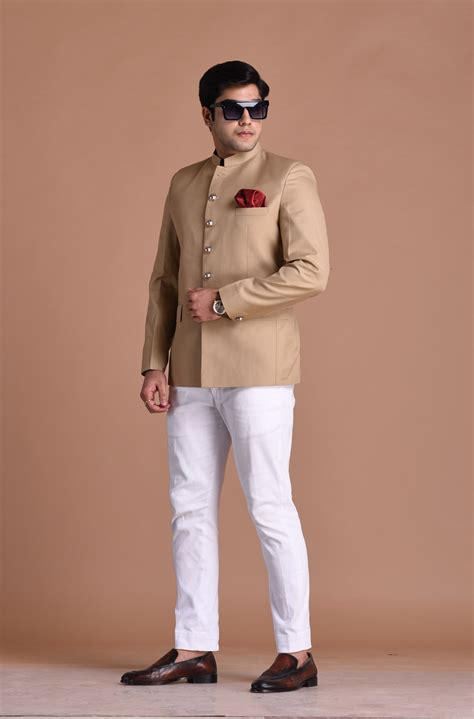 Tan Brown Bandhgala Jodhpuri Blazer With White Trouser – Rajanyas
