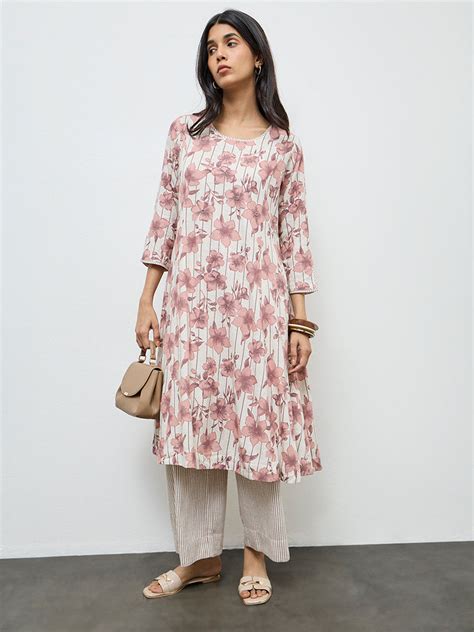 Buy Utsa Pink Floral Design A-Line Kurta from Westside
