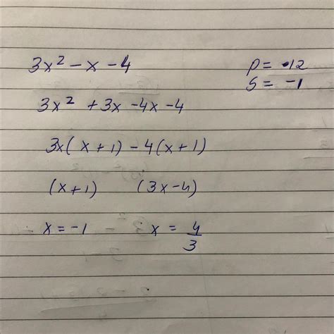 3 x square - x - 4 = factorise factorise factorise - Brainly.in