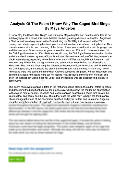 SOLUTION: Analysis of the poem i know why the caged bird sings by maya ...