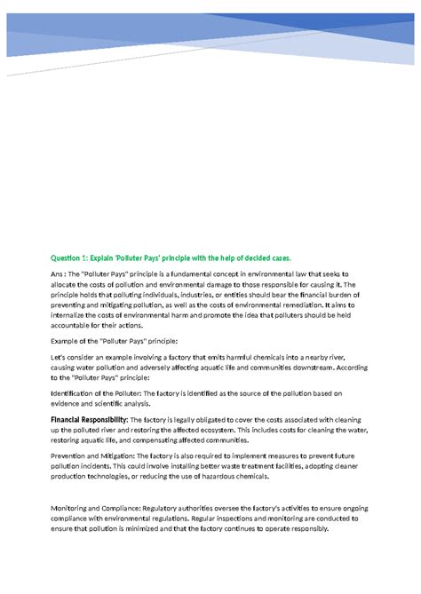 Unit 2 Environmental law - D{O Question 1: Explain 'Polluter Pays ...