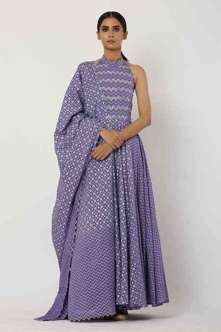 Buy Purple , Lining Halter Neck Anarkali With Dupatta For Women by ...