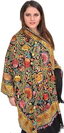 Buy Exotic India Caviar-Black Stole from Kashmir with Dense Hand ...