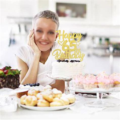 Buy 1 Pack Happy 65th Birthday Cake Topper Glitter Heart Star 65 ...