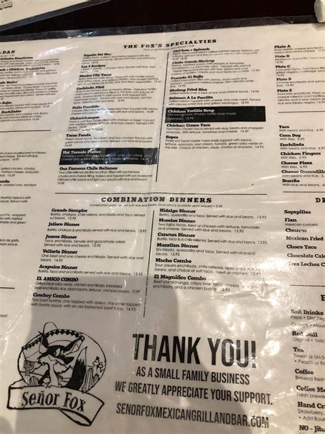 Menu at Senor Fox Mexican Restaurant, Virginia Beach, Nimmo Pkwy