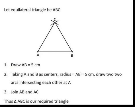 Construct an equilateral triangle with sides 5 cm and justify the ...