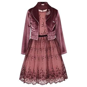 Cutecumber Girls Chenille & Net Embroidered Flared Dress with Full ...