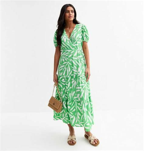 Green Floral Print Wrap Midi Dress | New Look