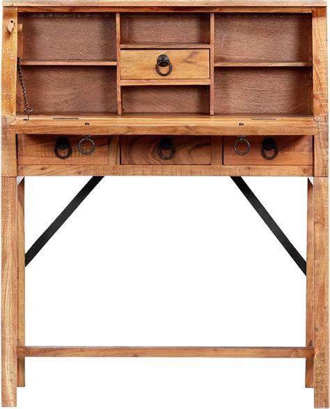 Buy Acacia Wood Secretary Desk Writing Desk with Hinged Desktop Surface ...