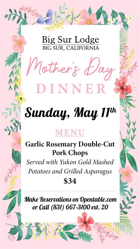 Mother’s Day Dinner at Homestead Restaurant | Big Sur Lodge