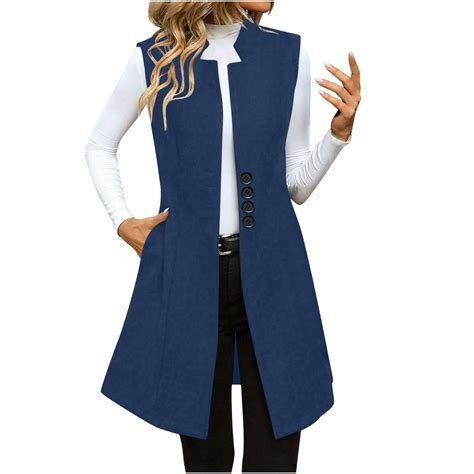 ameIAEA Womens Long Vest Fall Winter Sleeveless Blazer Jackets Button ...