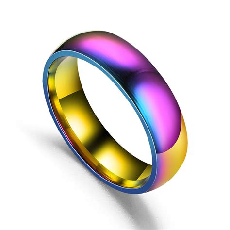 欧美时尚素面钛钢情侣戒指 跨境爆款不锈钢七彩戒指 简约光面戒指-阿里巴巴