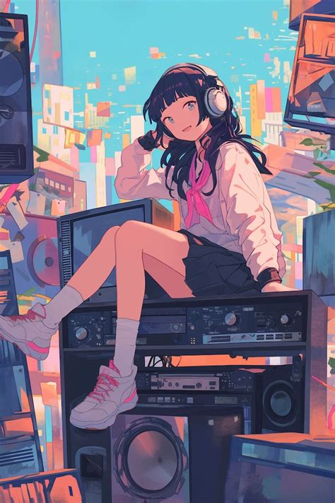 Anime girl with headphones Images - Free Download on Freepik