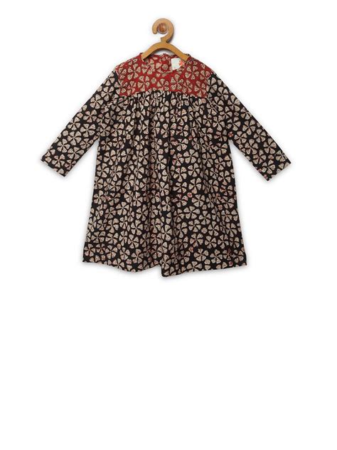 Floral Printed A line Frock - Black – charkhee