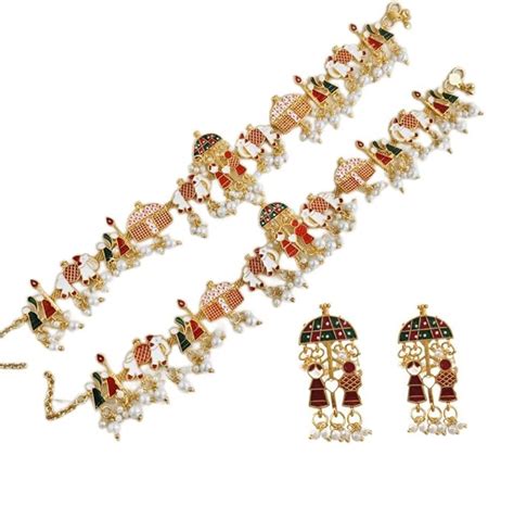 Buy THE OPAL FACTORY Gold Plated Anklets/Doli Anklet/Hathi Rajasthani ...