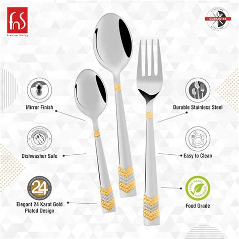 FnS RAGA 24 Karat Gold Plated 18 Pcs Cutlery Set with Leatherette Box