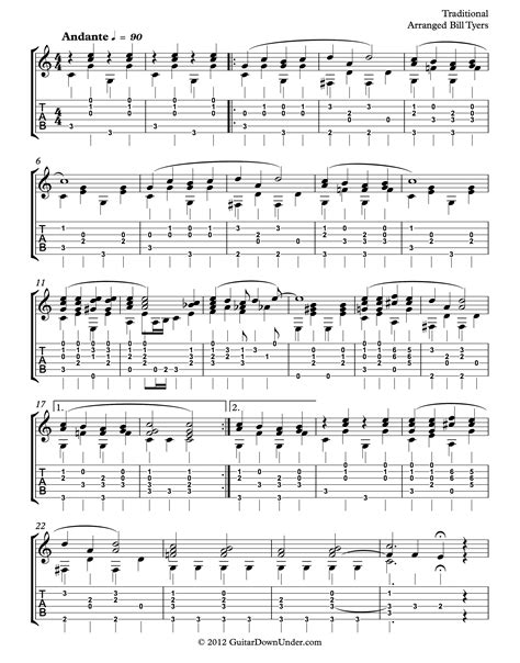 "Aura Lee for classical guitar arranged by Bill Tyers.