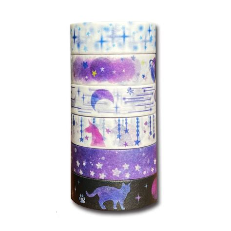 Galaxy Universe Starry Moon Star Unicorn Planet Cat Night washi Tape ...