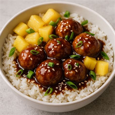 Teriyaki Pineapple Chicken Meatball Bowls (Amylu Meatballs from Costco!)