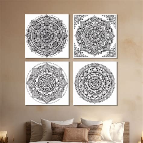 Colorable Circular Canvas Art Set Printed Wall Painting Set of 4 ...