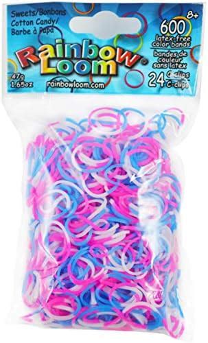 Rainbow Loom Sweets Cotton Candy Rubber Bands with 24 C-Clips (600 ...