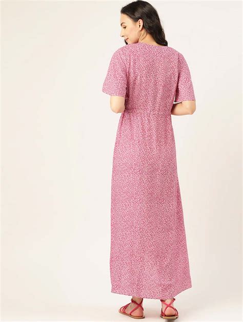 Women Pink & White Printed Sustainable Maternity High-Low Maxi Dress