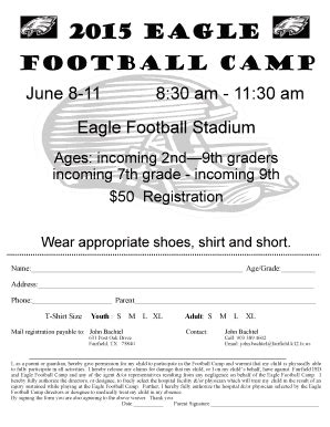 Fillable Online 2015 EAGLE FOOTBALL CAMP - Fairfield ISD Fax Email ...