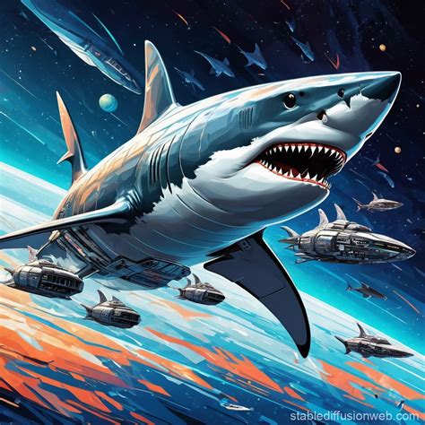 Shark on Spaceship in Space | Stable Diffusion Online