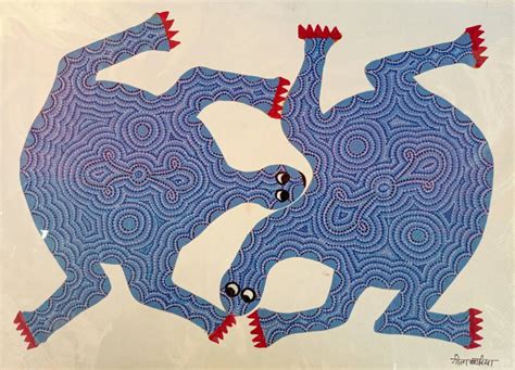 Buy Turtles in Blue Bhil Painting by Geeta Bariya | Folk Indian Art