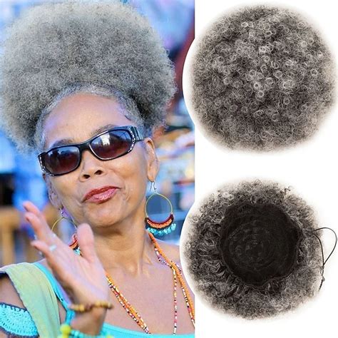 Ombre Grey Afro Puff Drawstring Ponytail Natural Kinky Curly Ponytail ...