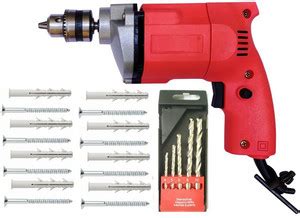 Inditrust Electric 10mm Drill Machine with 5pc Masonry Bit 8pc Patch ...