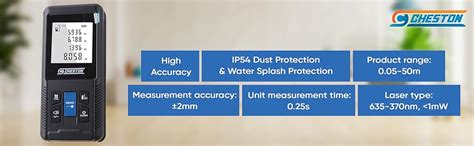 Cheston Laser Distance Measurer - 0.05-50m Range, ±2mm Accuracy ...