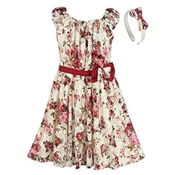 Cutecumber Girls Lace Fabric Floral Printed Plum Dress AM-CC827D-PLUM ...