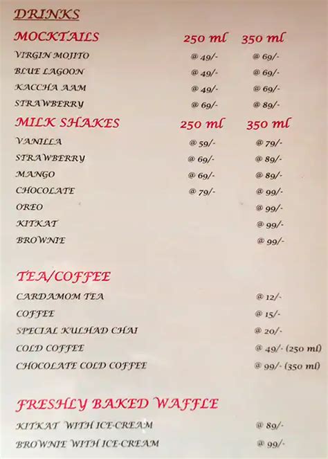 Menu at Bunches O' Chocolate, Bhubaneswar