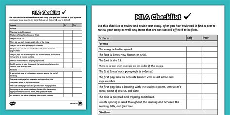 MLA Format Checklist 的图像结果