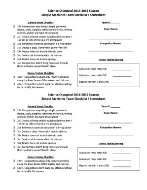 Fillable Online Simple Machines Team Checklist / Scoresheet Fax Email ...