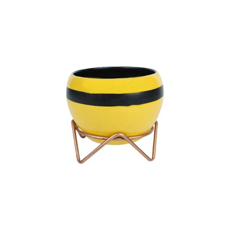 Yellow Metal Round Pot — Wonderland Garden Arts and Craft
