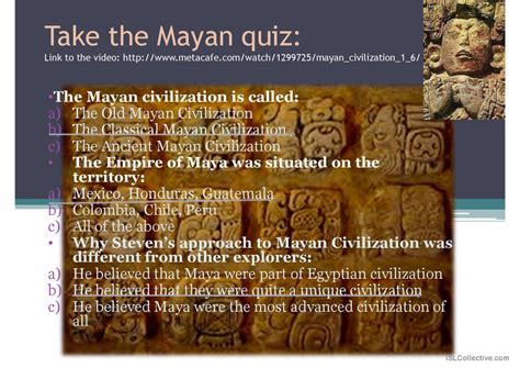 Quiz for the video about Mayan Civil…: English ESL powerpoints