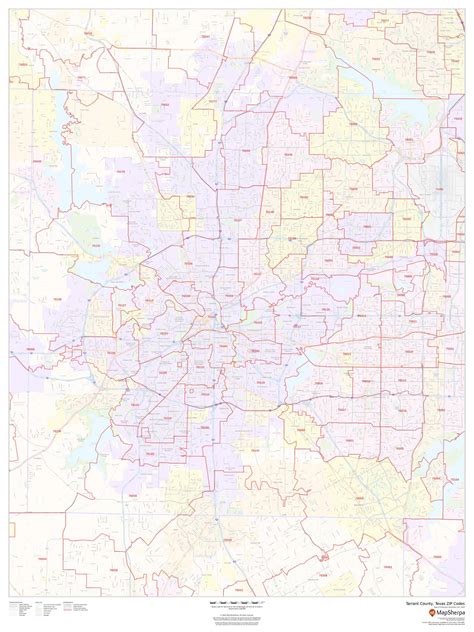 Tarrant County, Texas ZIP Codes Wall Map