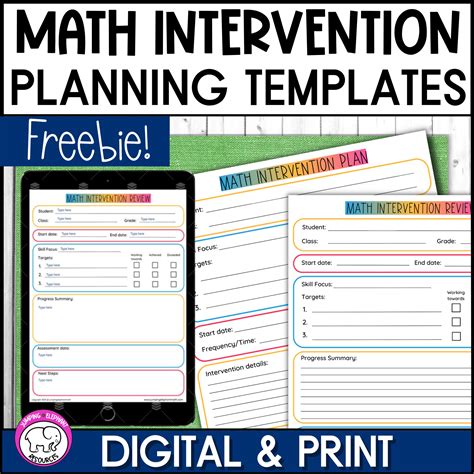 FREEBIE Math Intervention Plan and Review Templates for RTI ...
