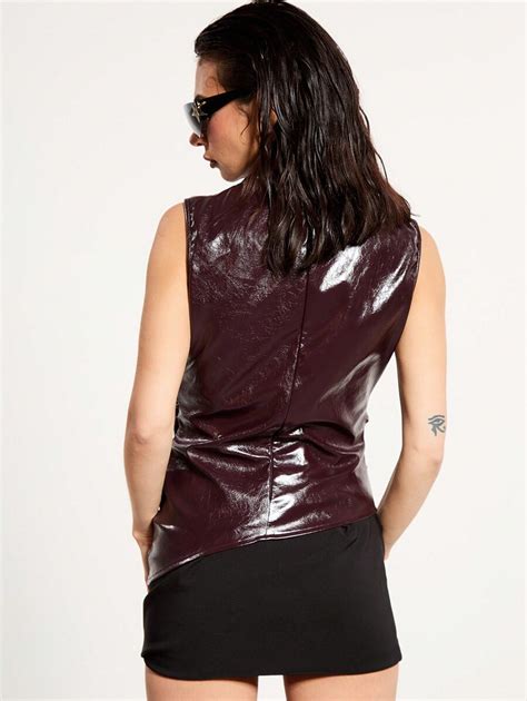 MUSERA Faux Leather Going Out Tops Ruched Front High Neck Top Sexy ...