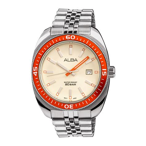 AS9T89X1 Cream Dial Quartz Watch with Bright Orange Bezel – ALBA ...