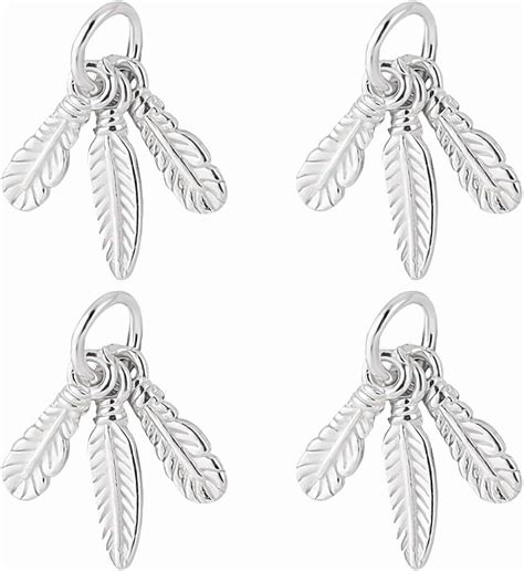 1set 4pcs Triple Feather with Jump Rings Silver 10~12x3~3.5x1.5mm Hole ...