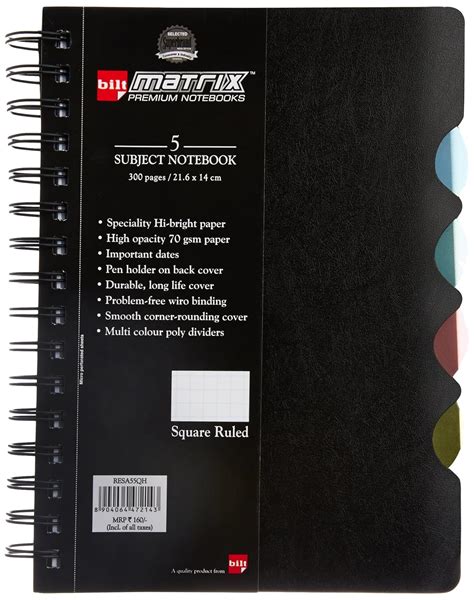 BILT Matrix Premium 5 Subject Notebook-A5, Square Ruled : Amazon.in ...